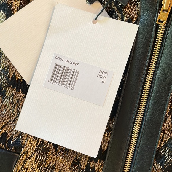 NWT Sezane Robe Simone Noir Dore Black Gold Leather Small Luxury Maximalist - Picture 14 of 16